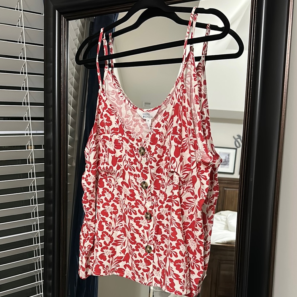 Red and White Buttoned Stitchfix Camisole Top